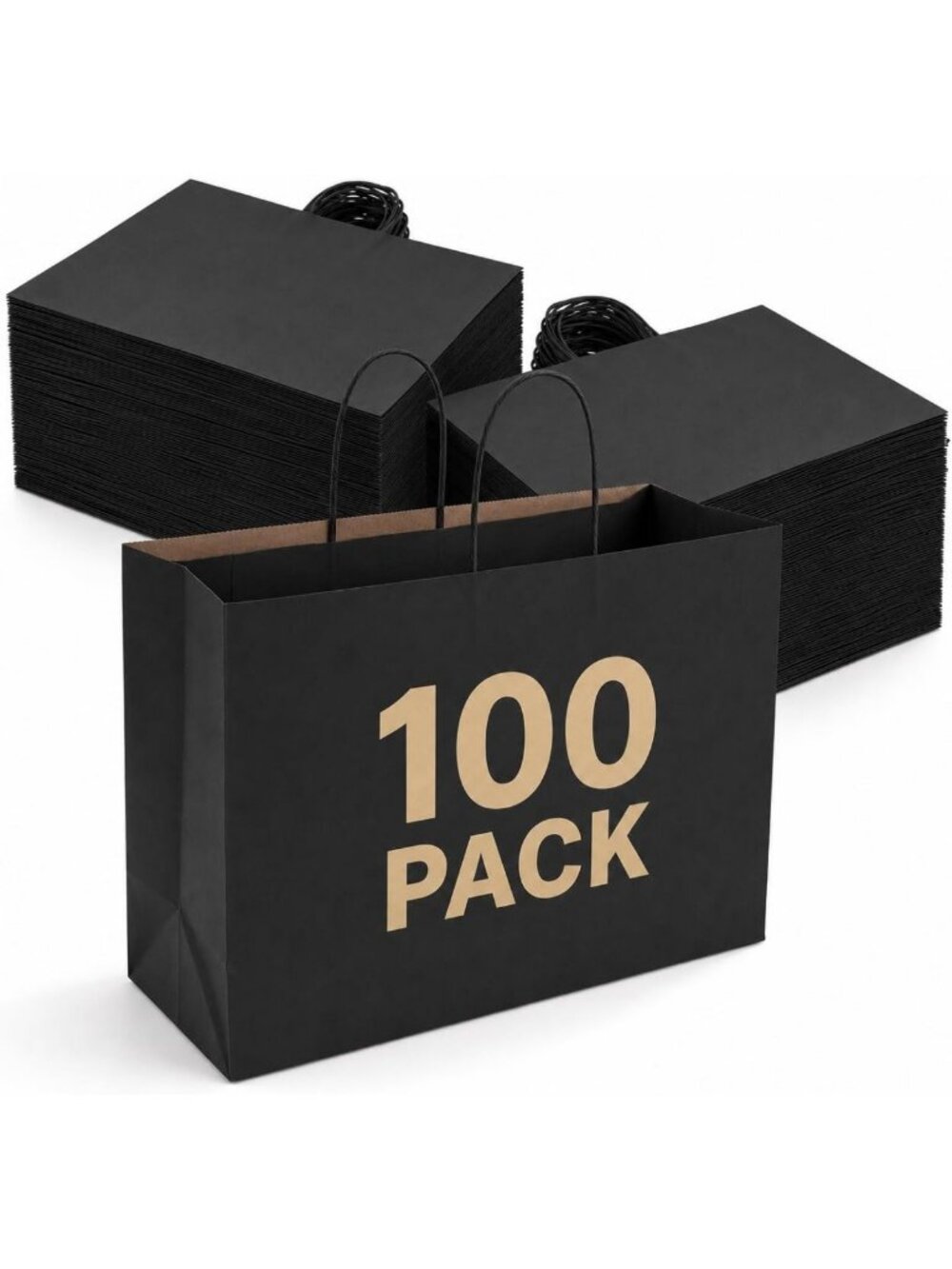 Large Black Paper Shopping Bags with Handles - 16x6x12, 100 Pack for Retail Use